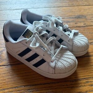 Adidas Kids White and Black Superstar Sneakers size 9